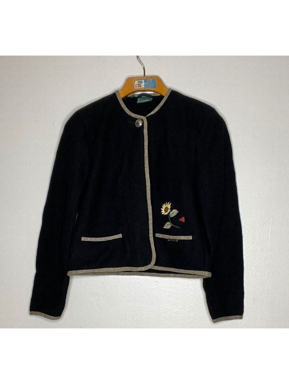 Vintage Geiger Black Boiled Wool Women's Button Up Jacket 34/XS